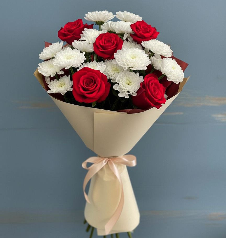 Букет цветов из: Розы и Хризантемы в Медногорске