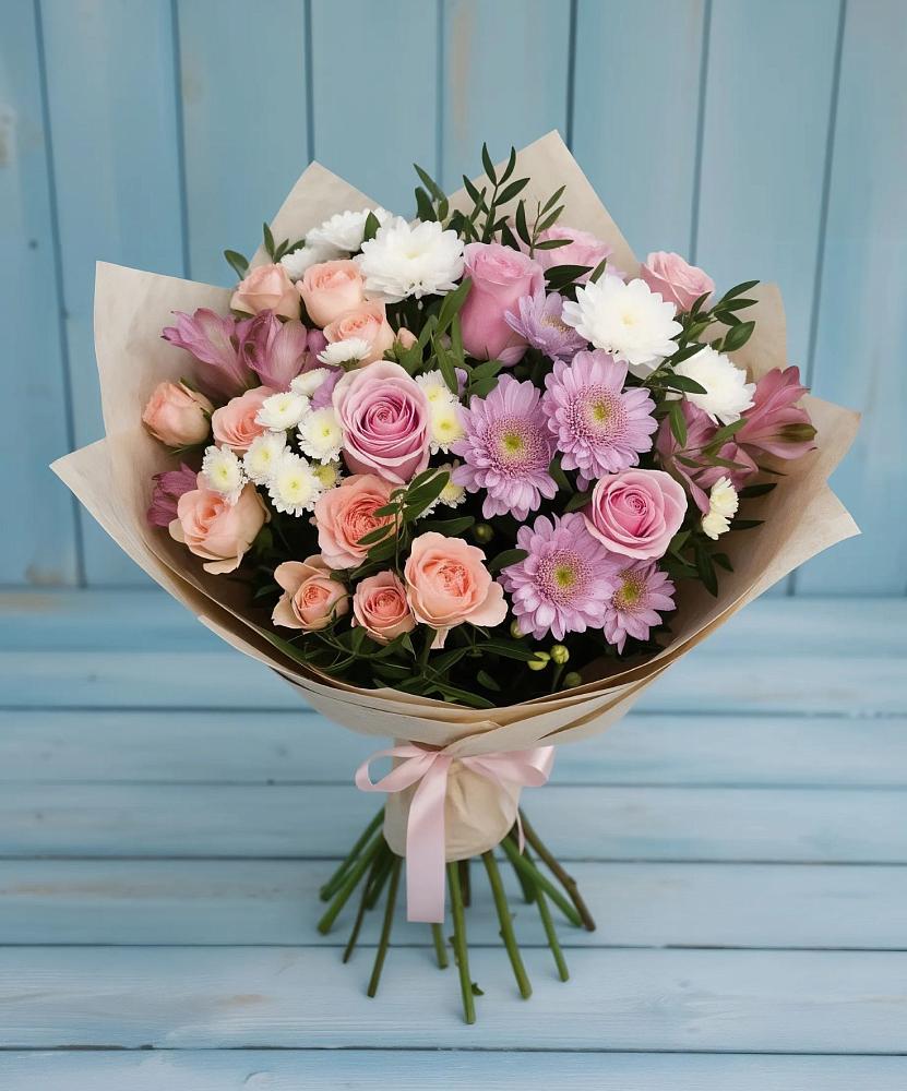 Букет цветов из: Хризантемы, Розы и Альстромерии в Медногорске