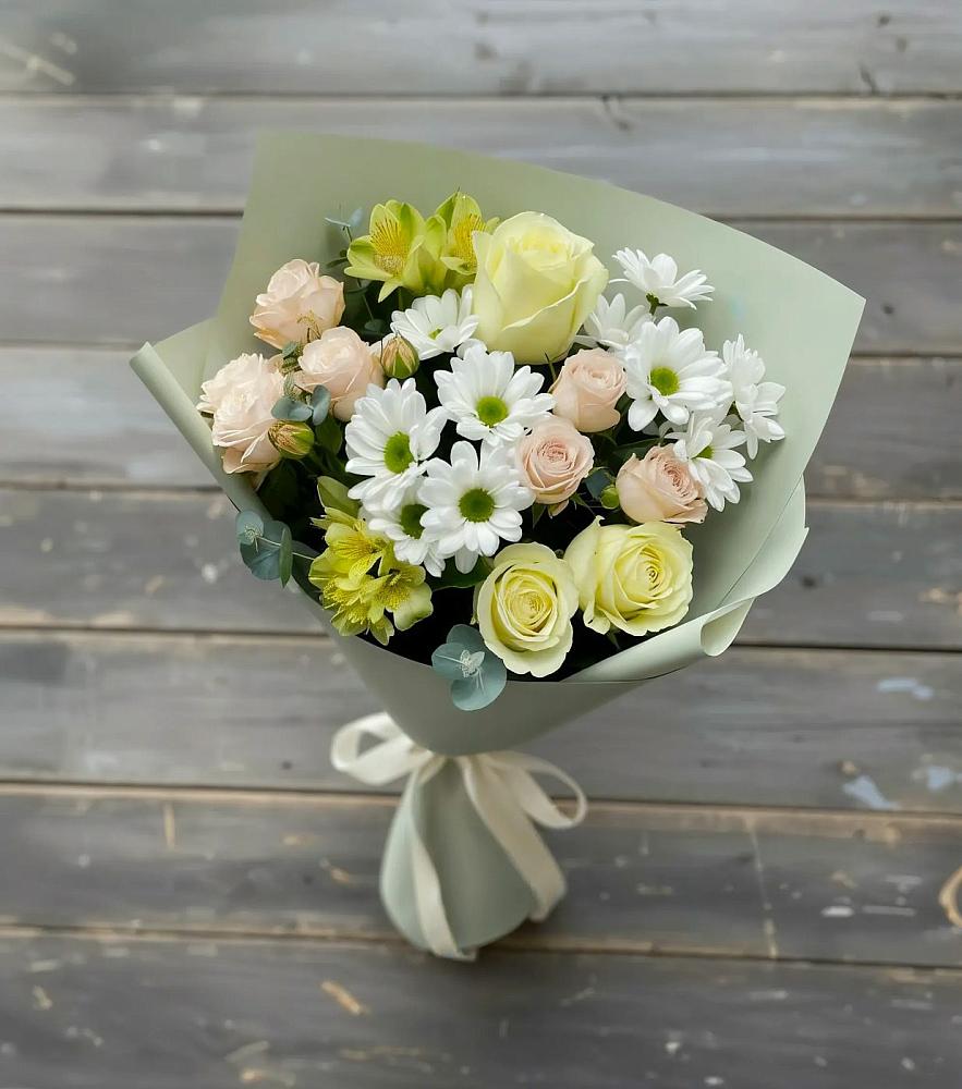 Букет цветов из: Альстромерии, Розы и Хризантемы в Медногорске