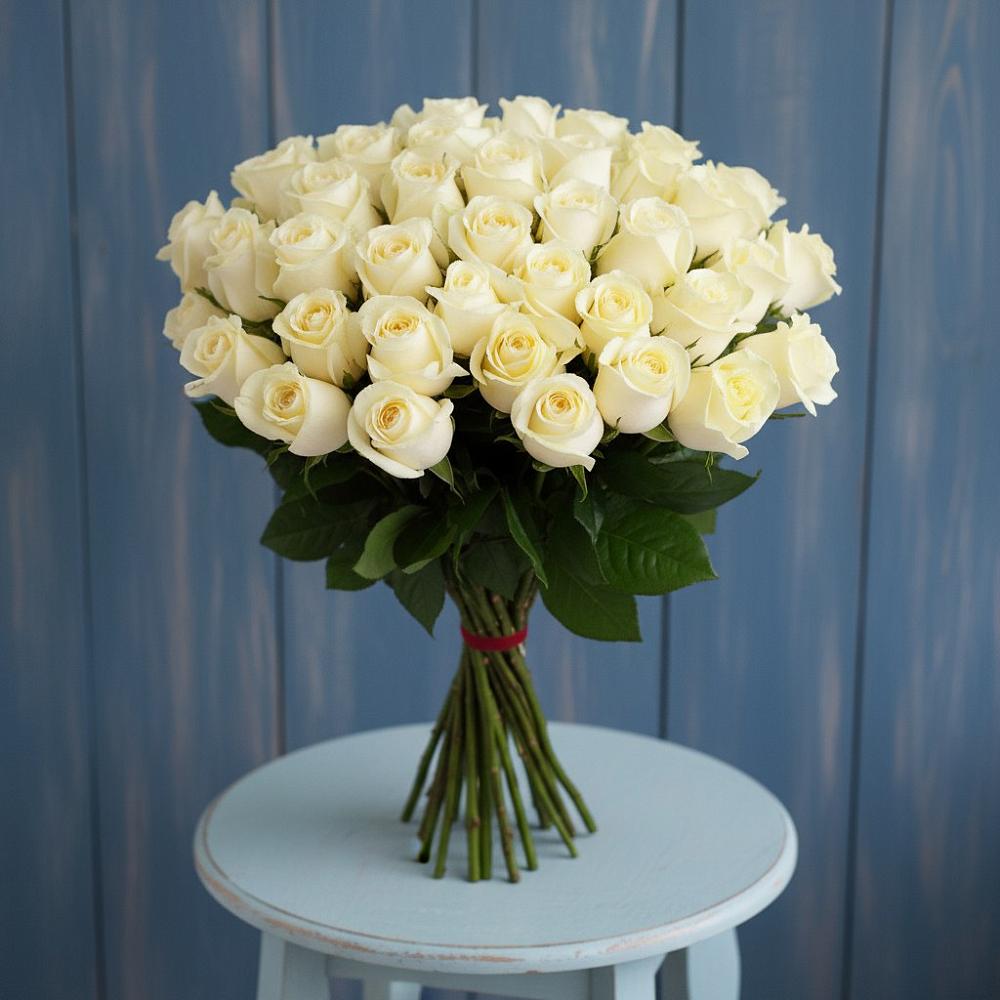 Букет 51 Белая роза Эдлесс Лав в Медногорске