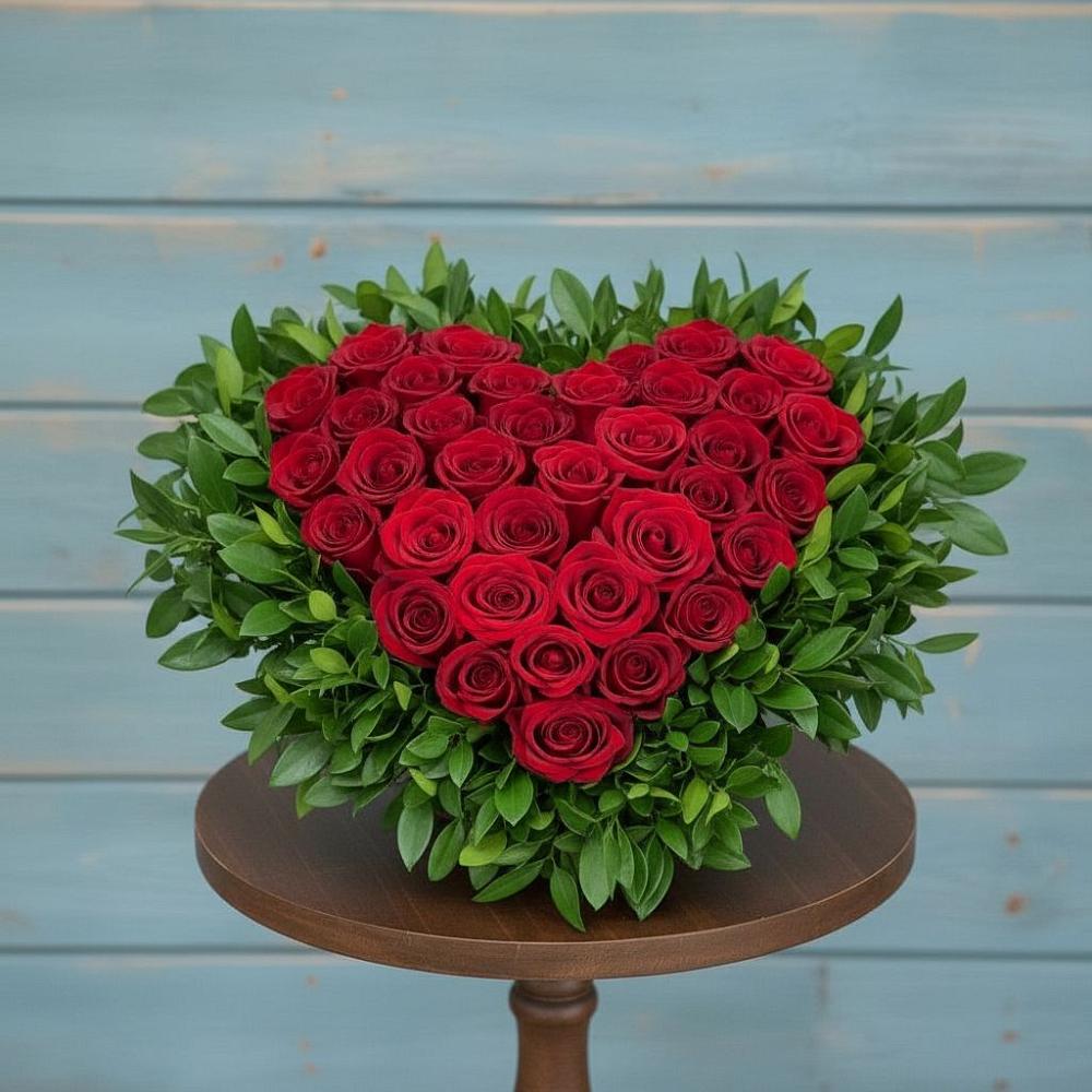 Цветочная композиция из Розы в виде сердца в Медногорске