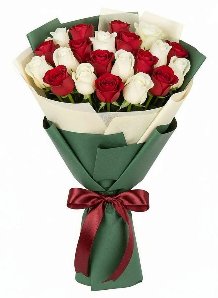 Букет Микс из красных и белых роз в Медногорске