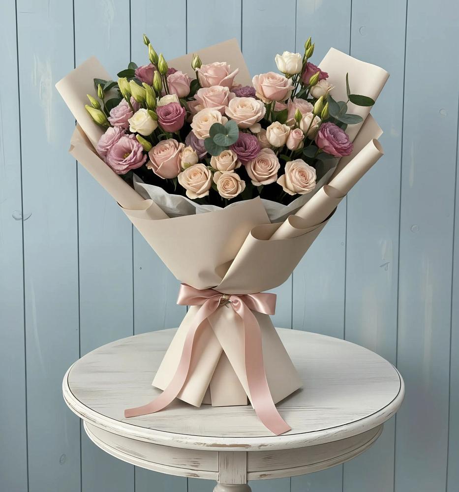 Букет цветов из: Розы и Лизиантусы в Медногорске