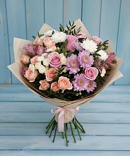 Букет цветов из:  Хризантемы, Розы и Альстромерии в Медногорске