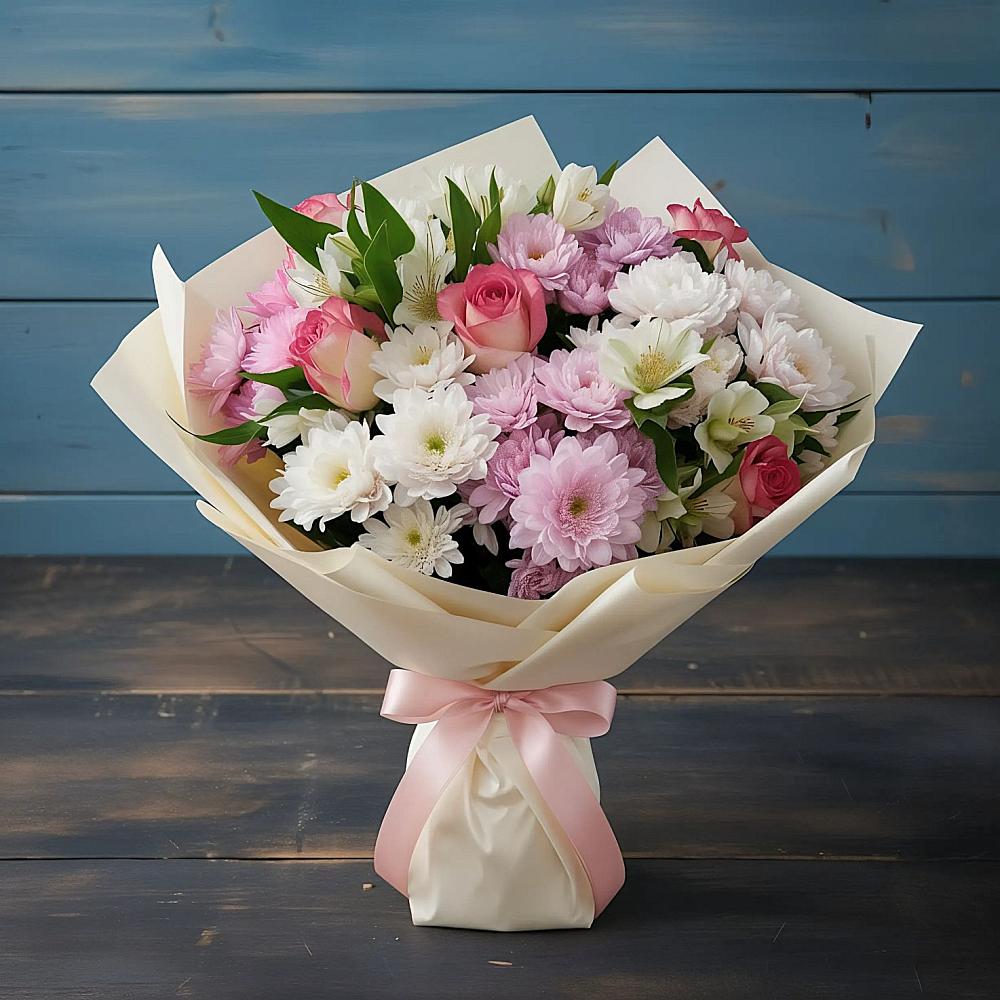 Букет цветов из: Хризантемы, Альстромерии и Розы в Медногорске